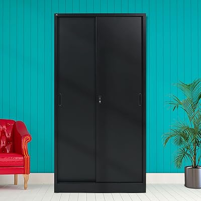 Armoire à portes coulissantes en acier rigide, classeur en acier, armoire avec étagères