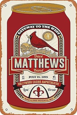 Affiche du groupe asioadwna dave matthews en métal, décoration murale artistique 8x12 pouces