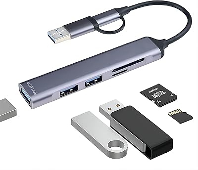 Hub usb multiport 5 en 1 usb 3.0, lecteur de carte sd/tf, station