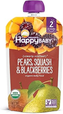 Aliment pour bébé organics happy family stage 2 contient des poires, des courges