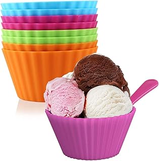 Ensemble de 8 récipients à glace en plastique avec cuillères, tasses à glace