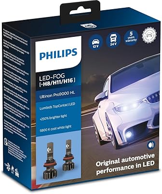 Philips altenon pro 9000 led antibrouillard pour voiture (h8/h11/h16), lot de 2