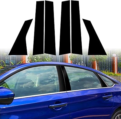6 autocollants en vinyle noir brillant pour pilier de fenêtre de voiture, compatibles