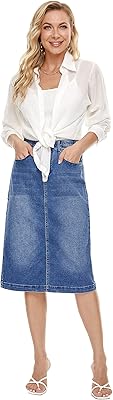 Jupe en jean taille élastique pour femme avec trou pour les hanches, jupe