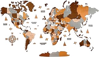 Grande décoration murale carte du monde 3d en bois - taille m, l