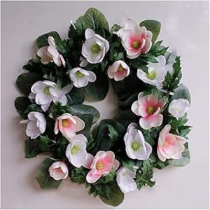 Zlw-shop 40/55cm fleur de soie artificielle magnolia couronne de coton naturel décoration murale de porte de maison fausse guirlande décoration de noël de mariage (couleur : magnolia 55cm). Diaytar : L'e-commerce généraliste qui met le discount à l'honneur