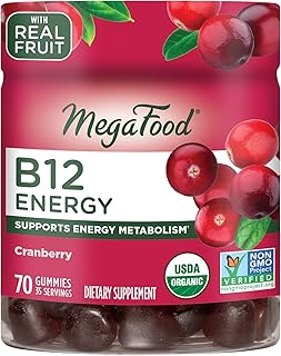 Megafood, gummies b12 aux canneberges certifiées biologiques, supplément de vitamine b12 à mâcher