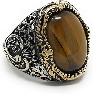 Bague pour homme en argent sterling 925 carats avec motif oeil de tigre
