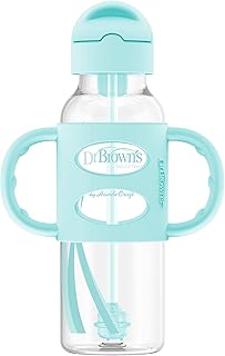 Bouteille avec paille anti-déversement dr. brown's avec poignées en silicone, verte, 236 ml