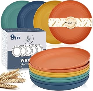 Assiettes en paille de blé wrova à dîner incassables de 9