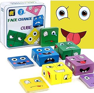 Cube d'expression en bois, jeu d'assemblage de visage, bloc assorti, puzzle, jeu