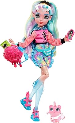 Poupée monster high laguna blue avec accessoires et animaux piranha, poupée mannequin articulée