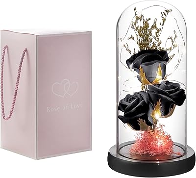 Cadeau de fleurs préservées oridum rose lumineuse dans un dôme de verre cadeaux