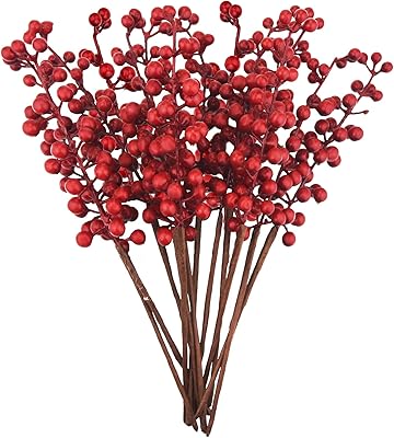 Gemcos 12 pièces branches de baies rouges artificielles faux pics de baies