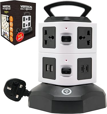 Station d'alimentation avec rallonge universelle tour, solution de prise d'extension tout-en-un, multiprise usb