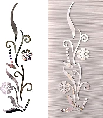 Autocollant mural miroir floral 3d pour chambre à coucher, salon, canapé, fond