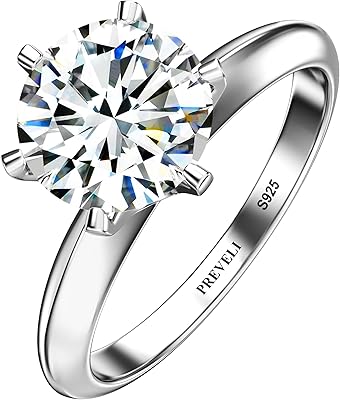 Bague de fiançailles solitaire en argent sterling 925 plaqué platine breville à 6