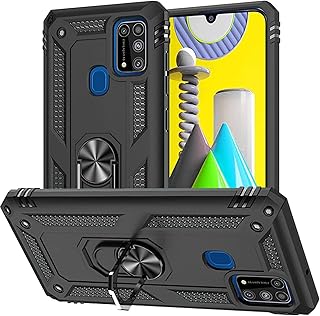 Coque samsung galaxy m30s/m21/m31 avec protecteur d'écran en verre trempé, anneau de protection