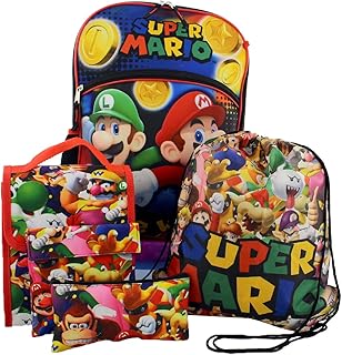 Sac à dos super mario pour garçons et filles, 5 pièces, ensemble scolaire