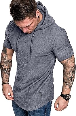 Sweat à capuche manches mi-longues pour hommes décontracté ample couleur unie