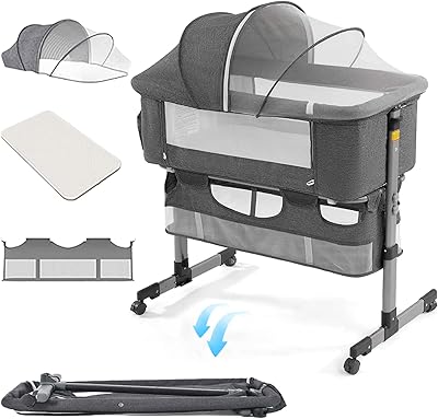 Lit bébé portable pliable leodox furniture avec panier de rangement et matelas ventilé