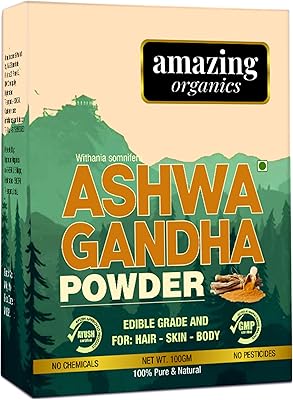Amazing organics poudre de racine d'ashwagandha de la meilleure qualité, sans ogm