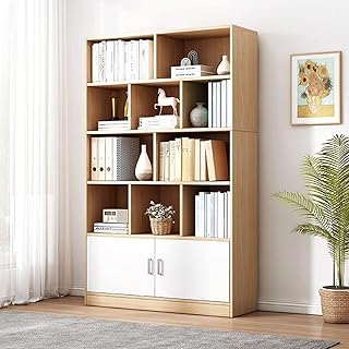 Bibliothèque hbluefat avec portes, étagère à livres ouverte à 4 niveaux, bibliothèque d'affichage