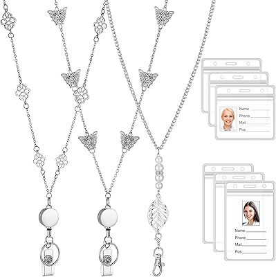 Ensemble de colliers à badges 9 pièces 3 bobines rétractables pour femmes chaîne