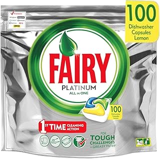 Comprimés pour lave-vaisselle tout-en-un fairy platinum 100 capsules, comprimés de lavage au citron