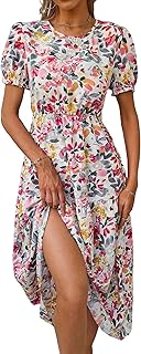 Robe longue à imprimé floral shein pour femme avec manches bouffantes et robe