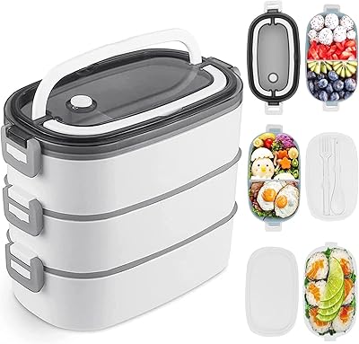 Boîte à bento jegero 1900 ml en plastique 3 couches en acier inoxydable