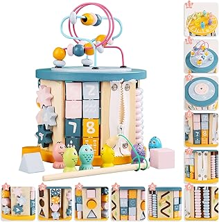 Mebigen cube d'activité 11 en 1, jouets éducatifs en bois, labyrinthe de perles