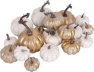 18 pièces citrouilles artificielles tailles assorties fausses blanches dorées pour halloween