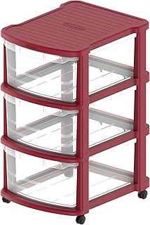 Meuble de rangement polyvalent cosmoplast à 3 niveaux avec roulettes de couleur rouge