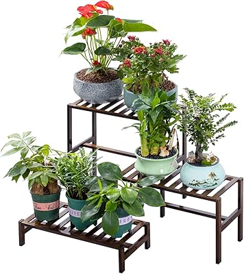 Support pour plantes en rotin à 3 niveaux, présentoir pour pots de fleurs