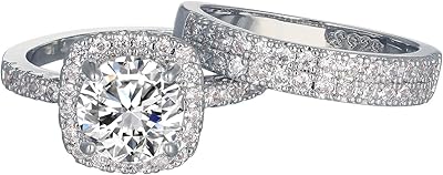 Bague de mariage pour femme en or blanc 18 carats avec halo
