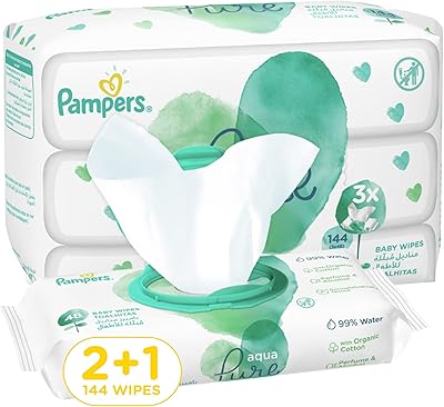Lingettes pour bébé aqua pure, composées à 99 % d'eau pure, 144 lingettes