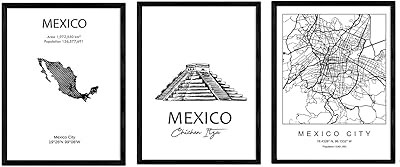 Une collection d'affiches et de monuments de pays. carte de mexico tzetzin itza