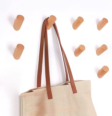 Crochets muraux 8 pièces en bois naturel, bois de hêtre