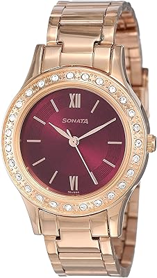 Montre analogique pour femme plush it up à cadran rouge nm8123wm02/nn8123wm02, or, bracelet