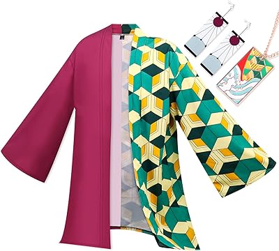 Kimono alyakos tanjiro nezuko cape agatsuma avec collier et bague pour la fête