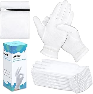 Gants 100% coton pour eczéma, gants en coton blanc pour femme de celizo pour mains sèches, gants cosmétiques de nuit hydratants pour eczéma, mains sèches hydratantes, pour peaux sensibles et irritées et traitement de santé sûr. Diaytar : Des offres irrésistibles chaque jour