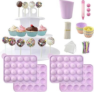 Le kit cake pop maker comprend des moules à sucettes en silicone, un présentoir