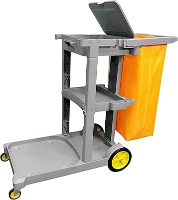 Amber home chariot de nettoyage ménager commercial avec couvercle et sac en vinyle