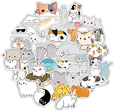 50pcs autocollants pour ordinateur portable, autocollants en vinyle imperméables au design de chat