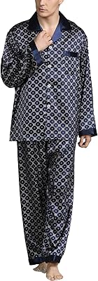 Ensemble pyjama deux pièces en satin pour hommes, vêtements de nuit en soie