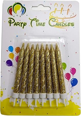 Bougie d'anniversaire non parfumée à paillettes party time - 8 pièces, or