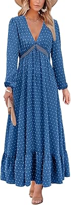 Robe décontractée en dentelle à manches longues et col en v pour femme