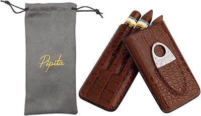 Étui à cigares portable en cuir 3 tuyaux pepita avec coupe-cigare