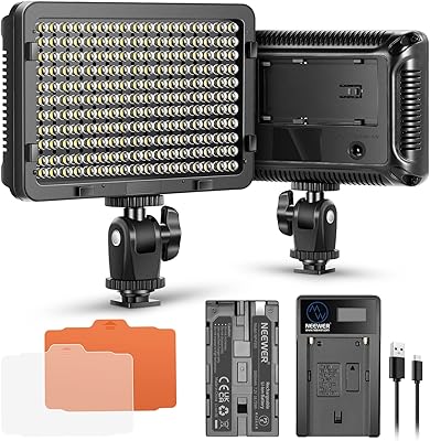 Neware 176 lampe vidéo led 5600k à intensité variable pour appareil photo embarqué